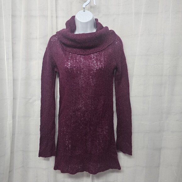 Wooden Ships Turtleneck Sweater Purple Wool Mohair Tunic Pointelle Knit S/M - Picture 1 of 10